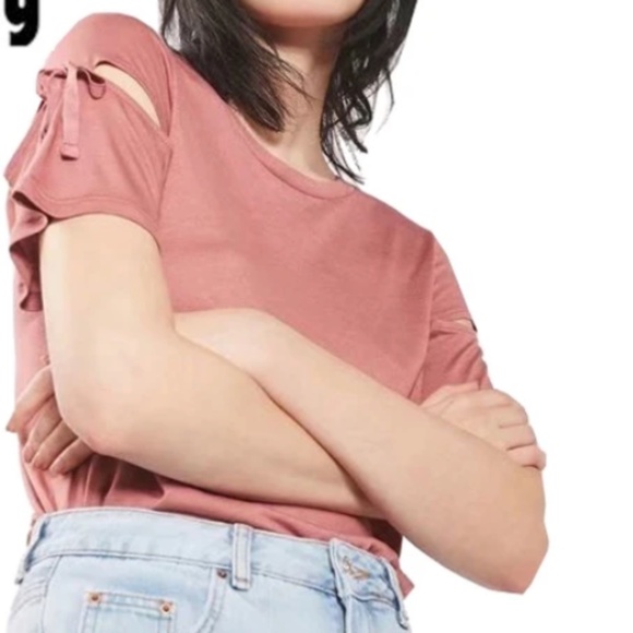 Topshop Tops - Topshop rusty pink T-shirt with sleeve detail